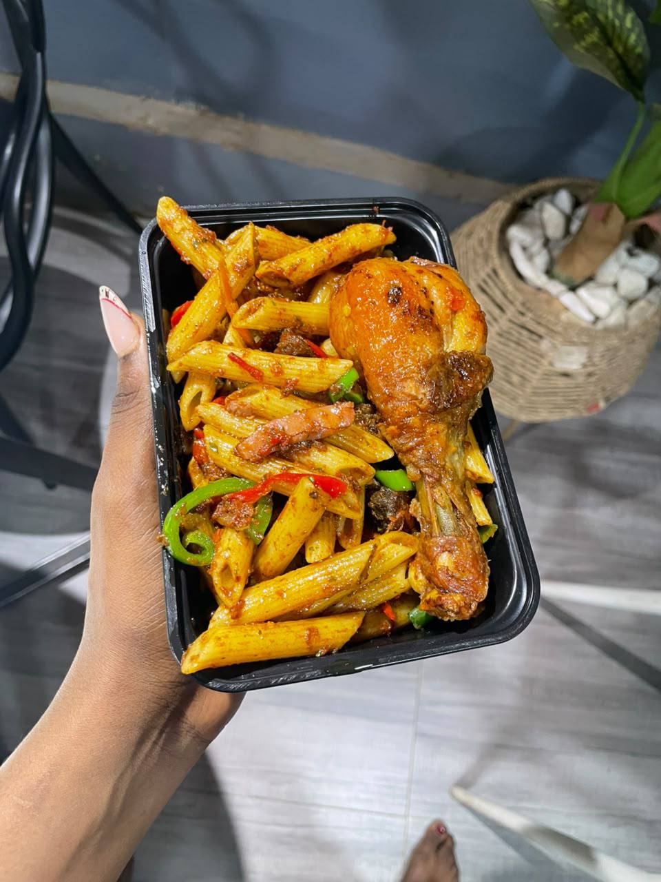 Penne pasta, sausage & chicken chunks