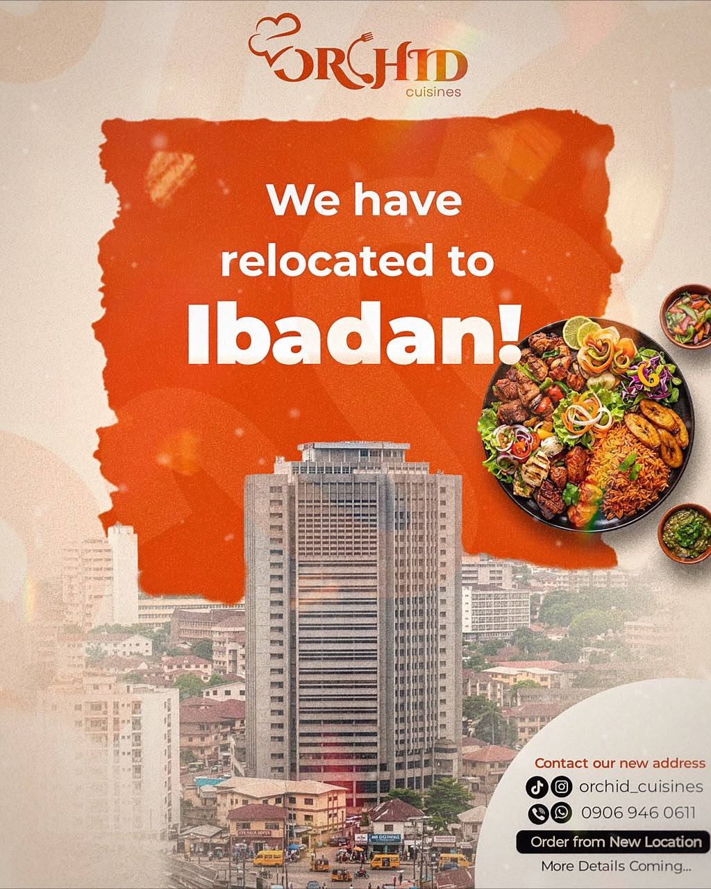 Orchid Cuisines original We have relocated to Ibadan flyer with contact details