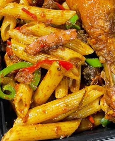 Native pasta, fish, ponmo, assorted & boiled egg
